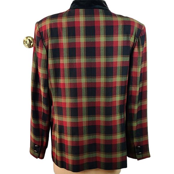 Vintage oversized shoulder pads red green black plaid blazer size 16 - Picture 3 of 9
